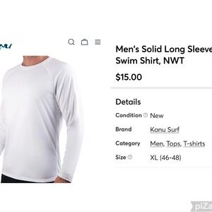 Kanu Surf Men's Solid White Long Sleeve Rash Guard, NWT